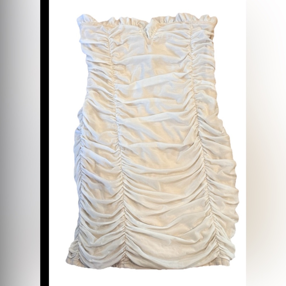 Lulus Do the Most White Ruched Mesh Strapless Bodycon Mini Dress Large - Picture 7 of 8